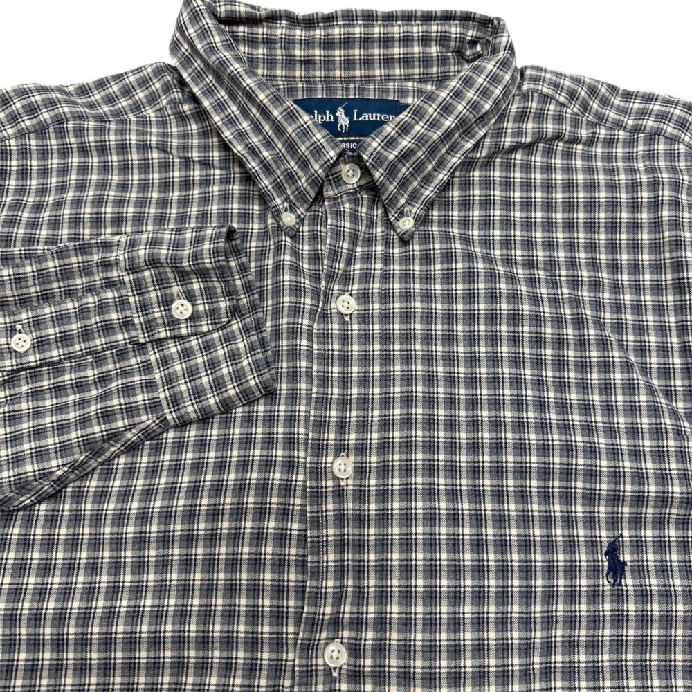 Ralph Lauren shirt men's 2XLT tall gray plaid blue pony logo classic‎ fit preppy